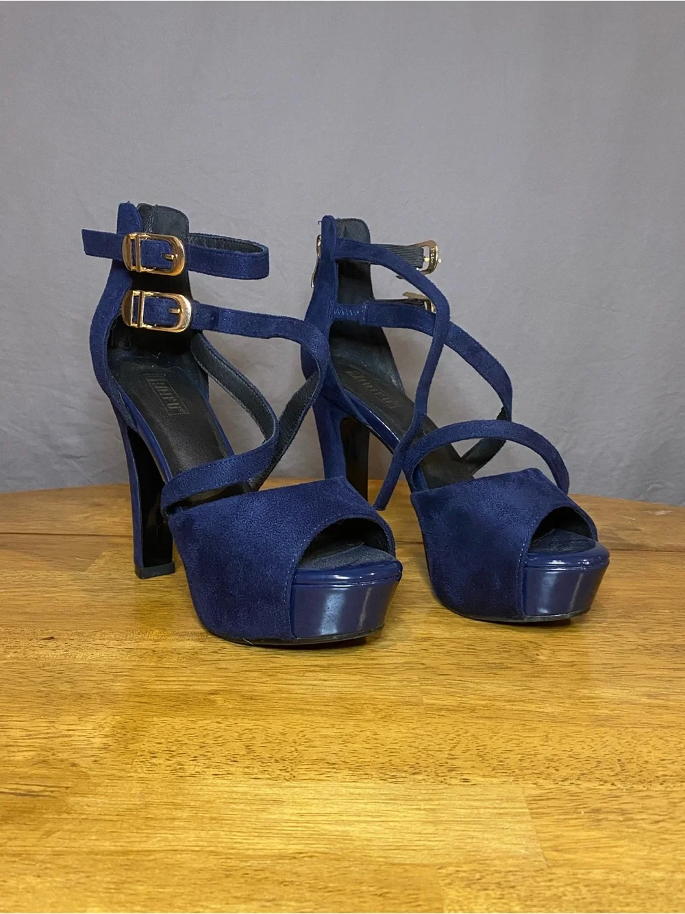 Navy Suede Platform Strappy Heels